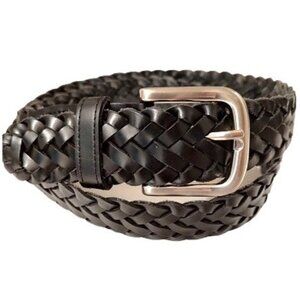 Black Braided Genuine Leather Belt Length 41.5" and 1.25" Wide
